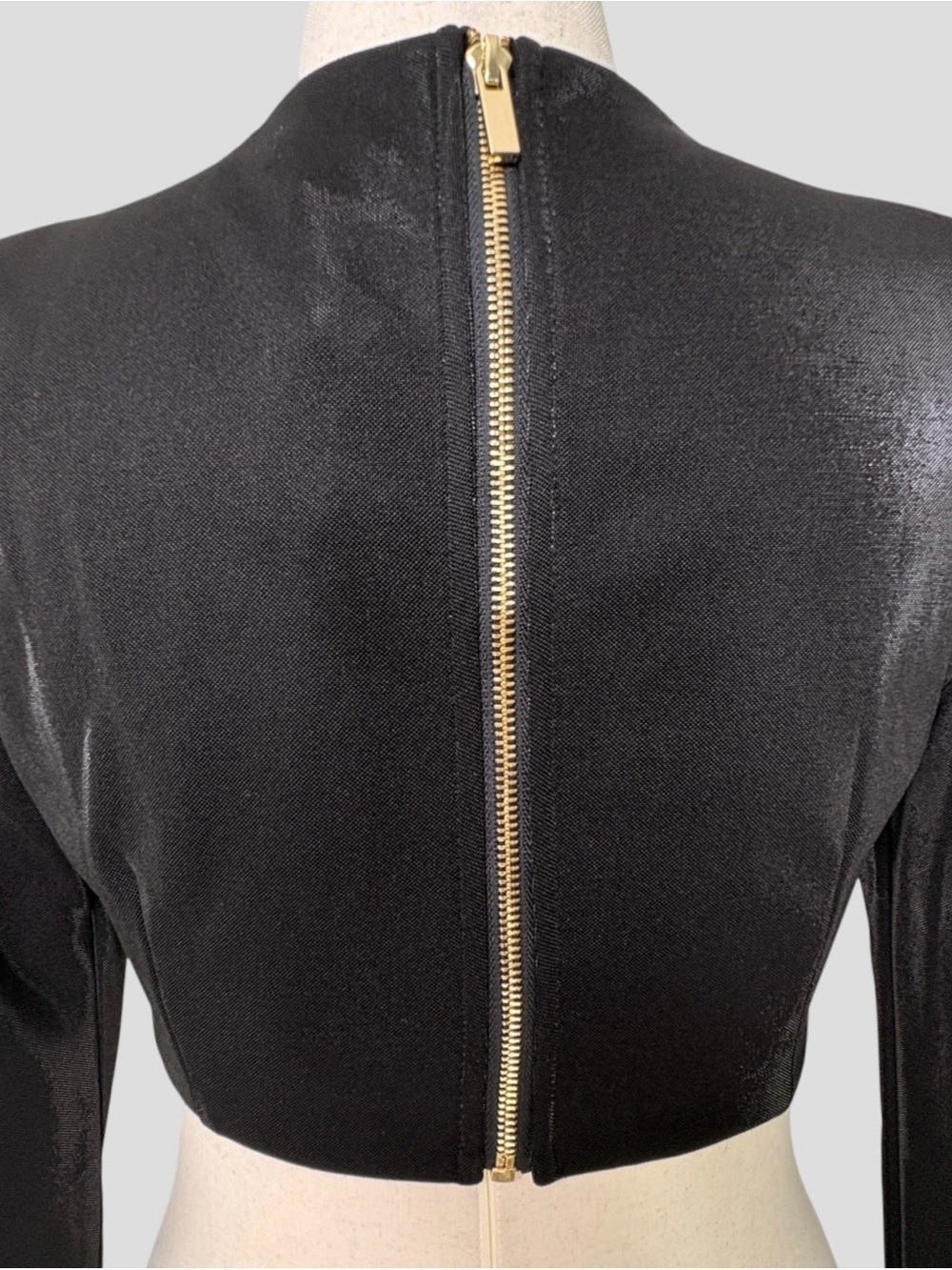 The Sang Womens L Crop Top Black Sheen Architectural Cyber Y2K Subversive Basic - Picture 6 of 16